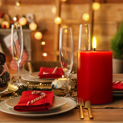 Eywamage Red Flameless Pillar Candles with Remote, Flickering Battery Operated LED Wax Candles Set of 3