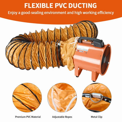 12Inch Utility Blower Fan with 16ft Flexible Duct Hose, 3900 m3/h High Velocity Portable Industrial Exhaust Fanial Extractor for Basements,Workshops,Warehouses,Confined Spaces (12IN Fan+16FT Hose)
