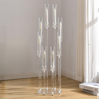 10PCS 8 Arm Acrylic Candelabra Candle Holder for Wedding,Tall Clear Candlestick Holders with Shade for Tables Party Grand Event Valentine's Day Dinner Decoration (Fit 0.8" Led Candles)
