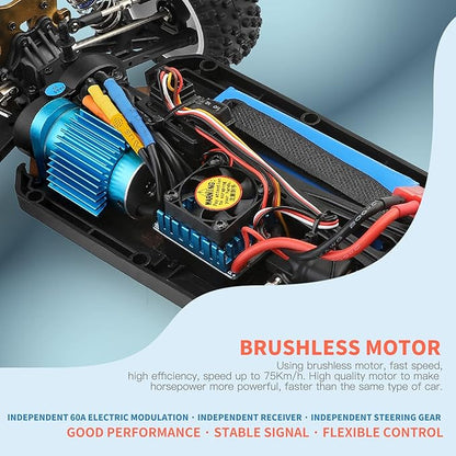 GoolRC WLtoys 124007 Brushless RC Cars 1:12 Scale Remote Control Car 4WD 75km/h High Speed Racing Car 2.4GHz All Terrain Off Road RC Truck RTR with Metal Chassis for Adults