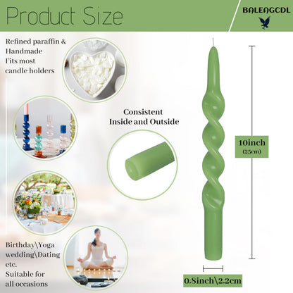 BALEAGCDL Unscented Twisted Taper Candle Gradient Green Spiral Candlesticks 10 Inch Handmade Smokeless Dinner Long Candles Set for Holiday Wedding Party Gift Home Decoration