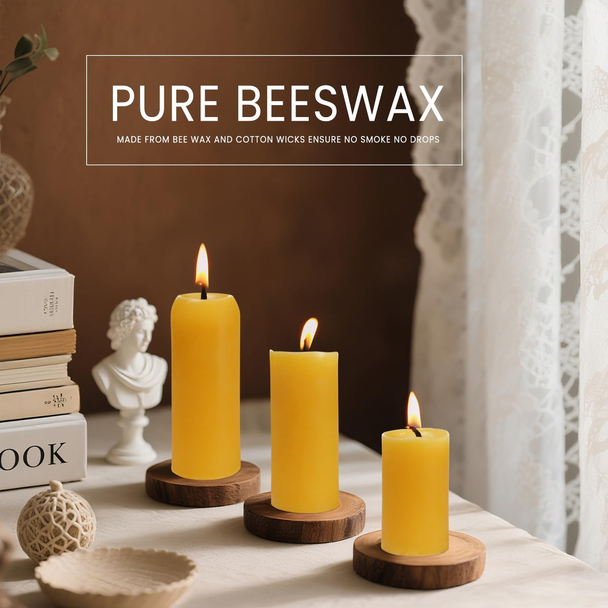 AGLARY Small Pillar Candles 4-Pack - 10-Hour Long Burning 100% Natural Beeswax Candles, Perfect for Everyday Use, Home & Travel, Power Outages，Classic Pillar Style (3.5"x1.3")