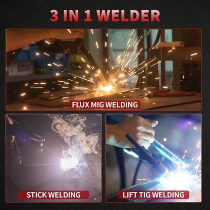 PUWU 135Amp 110V MIG Welder,Flux Core MIG/Lift TIG/Stick 3-in-1 Multiprocess Welder,IGBT Inverter Large LED Digital Display Welding Machine(RED)