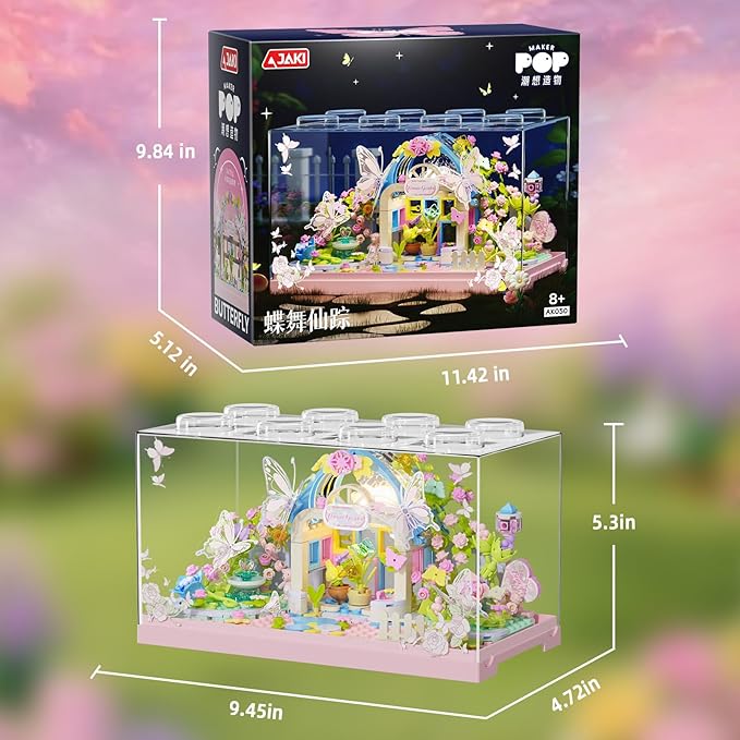 Flowers Butterfly House Building Set with LED 437PCS Botanicals Butterfly and Flowers Garden Building Blocks ToyBirthday Gifts for Girls Age 8-10