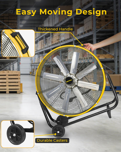 VENTISOL 24 Inch Industrial Floor Fan, 3-Speed High Velocity Shop Fan with 8 Blades, Heavy Duty Drum Fan 9500 CFM, Large Metal Garage Fans for Warehouse, Outdoor, Commercial