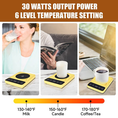 Mug Warmer - Electric Coffee Mug Warmer with Timer,Coffee Cup Warmer for Desk Auto Shut Off,Smart 6-Temperature Control, Coffee Accessories for Coffee Lovers, Yellow