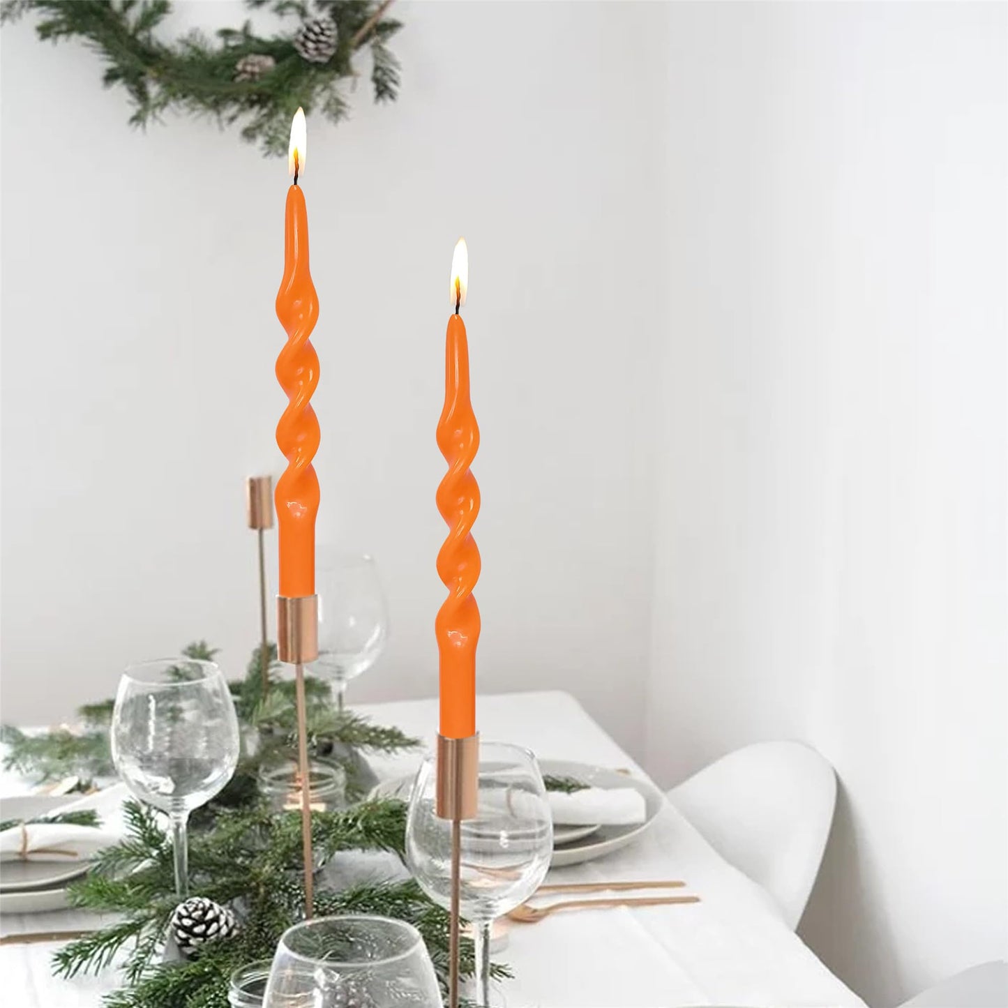 Spiral Candlesticks Orange Tapered Candle,Gedengni 10inches Cute Candle Sticks Long Taper Candles Pumpkin Twisted Candlestick for Holiday Dinner Weddings Festive Holiday Decor (1D-Orange)