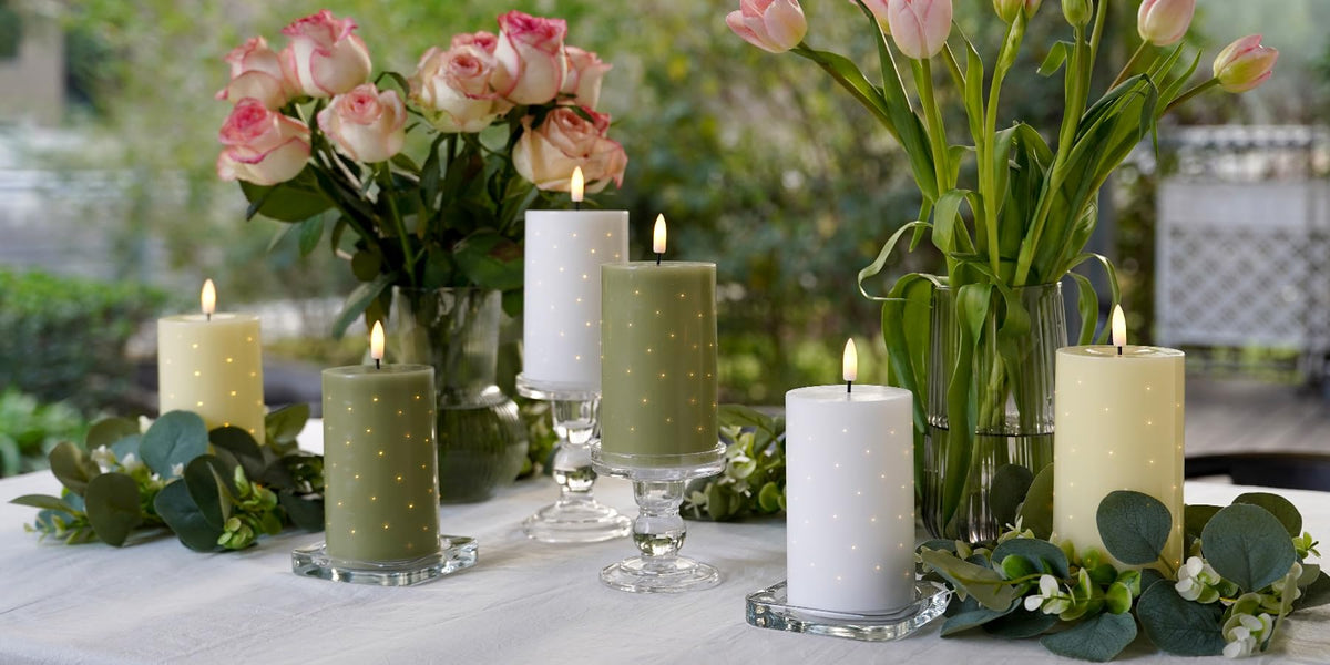 Rhytsing 6 Inches Water-Resistant LED Candles with Twinkle Fiber Optic Lights and Remote, Outdoor Battery Operated Candles for Garden, Bathroom and Patio - Set of 2