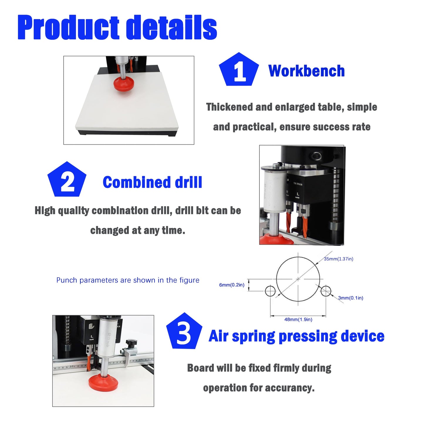 TECHTONGDA Electric Hinge Drilling Machine Portable Puncher Hand Held Drill Equipment Woodworking Hole Depth 0-40mm 48-6
