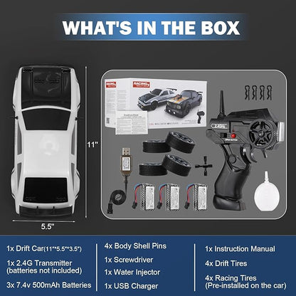 RC Drift Car 1:16 Scale AE86 Model RC Drift Car 4WD 18KM/h High Speed Remote Control Cars with LED Lights Spray Drifting Tires Sport Racing On-Road Vehicle for Teens Adults