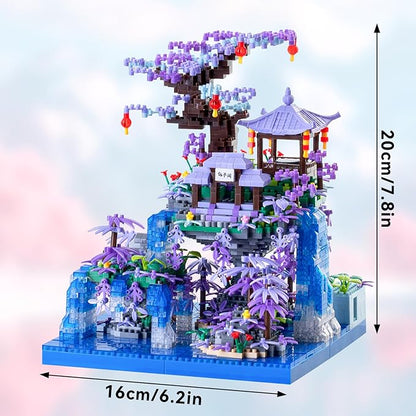 Cherry Blossom Tree House Micro Building Blocks SetPeach Blossom Pond Flowers Bricks Architecture Kit with LED Light Gifts for Adults and Kids（2500+Pieces）