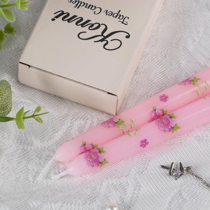 Taper Candles,10 inch 2pc Pink Tapered Candles with Peony Printed, Unscented and Smokeless Long Burning Candles,Tall Candlesticks with Cotton Wicks,Ideal for Weddings, Home Décor