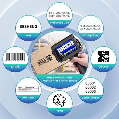 BESHENG Handheld Inkjet Printer Gun PT3000 Printing Height 0.08-0.5Inch Inkjet Coder with Original Fast-Drying Ink for Text QRCode/Barcode/Batch Number/Label/Image/Date Printer with Touch Screen