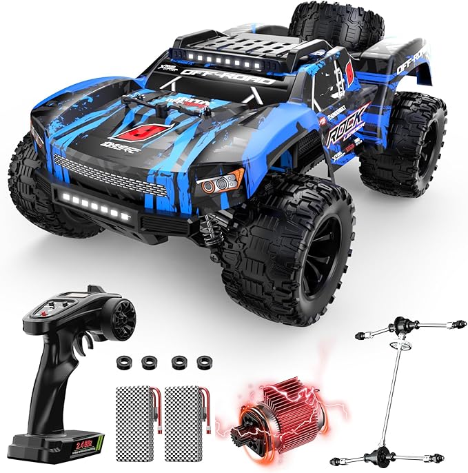 DEERC 1:12 Fast RC Cars 45KPH 4WD High Speed Short Course RC TruckOff-Road All Terrain Remote Control Car with 2 Rechargeable Batteries &amp Spare Tire2.4GHz RC Monster Truck for Adults Kids Boys