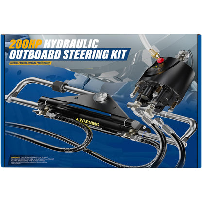 𝐔𝐩𝐠𝐫𝐚𝐝𝐞 200HP Hydraulic Outboard Steering Kit Boat Marine System with Electroplated Steering Wheel, Helm Pump, Hydraulic Cylinder, 26ft PU Hoses, Fit for Most Single Outboard-Powered Boats