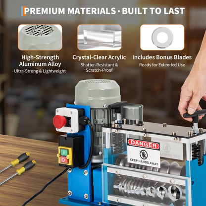 Automatic Wire Stripper Machine, 0.06" - 1.5" Automatic Wire Stripper w/75 Feet/Minute, 370w 10 Channels 10 Blades with Transparent Panel for Recycling Copper