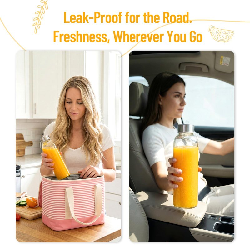 Luxfuel Clear Glass Bottles with Lids 18 oz, Reusable Glass Water Bottles with Stainless Steel Cap for Juicing,Refrigerator,100% Leak Proof, BPA Free, Juice Water Bottle Set of 12