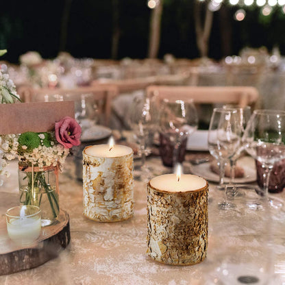 Serene Spaces Living Birch Bark Candle, Small Size, Set of 12 – Pillar Style Candle Brings Nature Indoors, Ideal for Weddings, Parties, Events, Restaurants, Home Decor, 3" in Diameter & 4" Tall