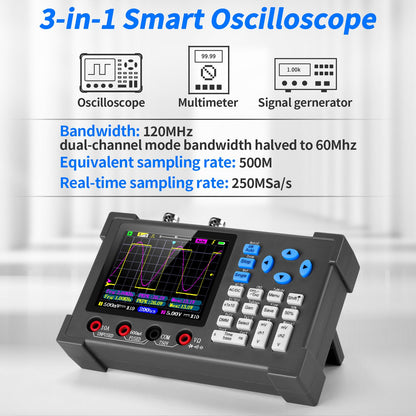 LCD Handheld Digital Oscilloscope Kit - 2 Channel 3.2" TFT Multimeter Oscilloscope Signal Generator Mini Automotive Oscilloscope Bandwidth 120Mhz Digital Oscilloscopes Portable 250MSa/s Sampling Rate
