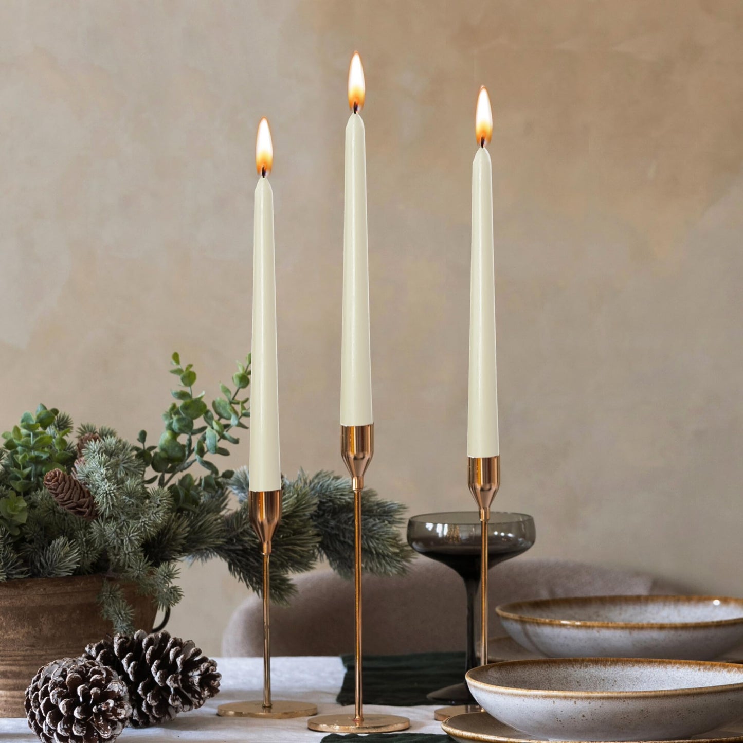Axiom Candles - 10 Inch Dripless - Ivory Taper Candle Smokeless Tall Candle Sticks - 9 Hour Burn Time - Tapered Candles for Home, Dinners, Weddings, Parties (Unscented Pack of 10)