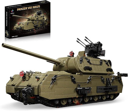 WW2 Panzer VIII Maus Tank Building Sets for Adults Army Military Vehicles Collectible Model for Home Decor (Olive Green)