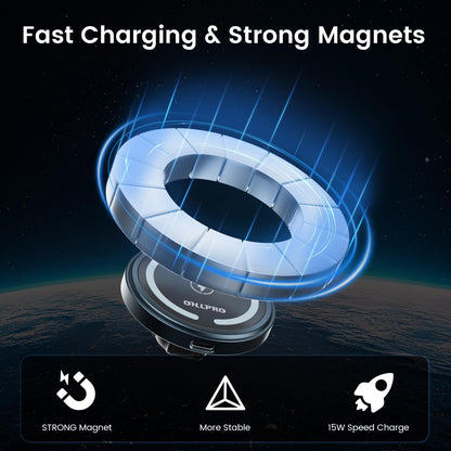 OHLPRO for MagSafe Car Mount Charger iPhone Wireless Car Charger, Stick on Dashboard Magnetic Phone Holder Mount for iPhone 16 Pro Plus Max 15 14 13 12 Series, 15W Fast Charging, Aluminum Shell