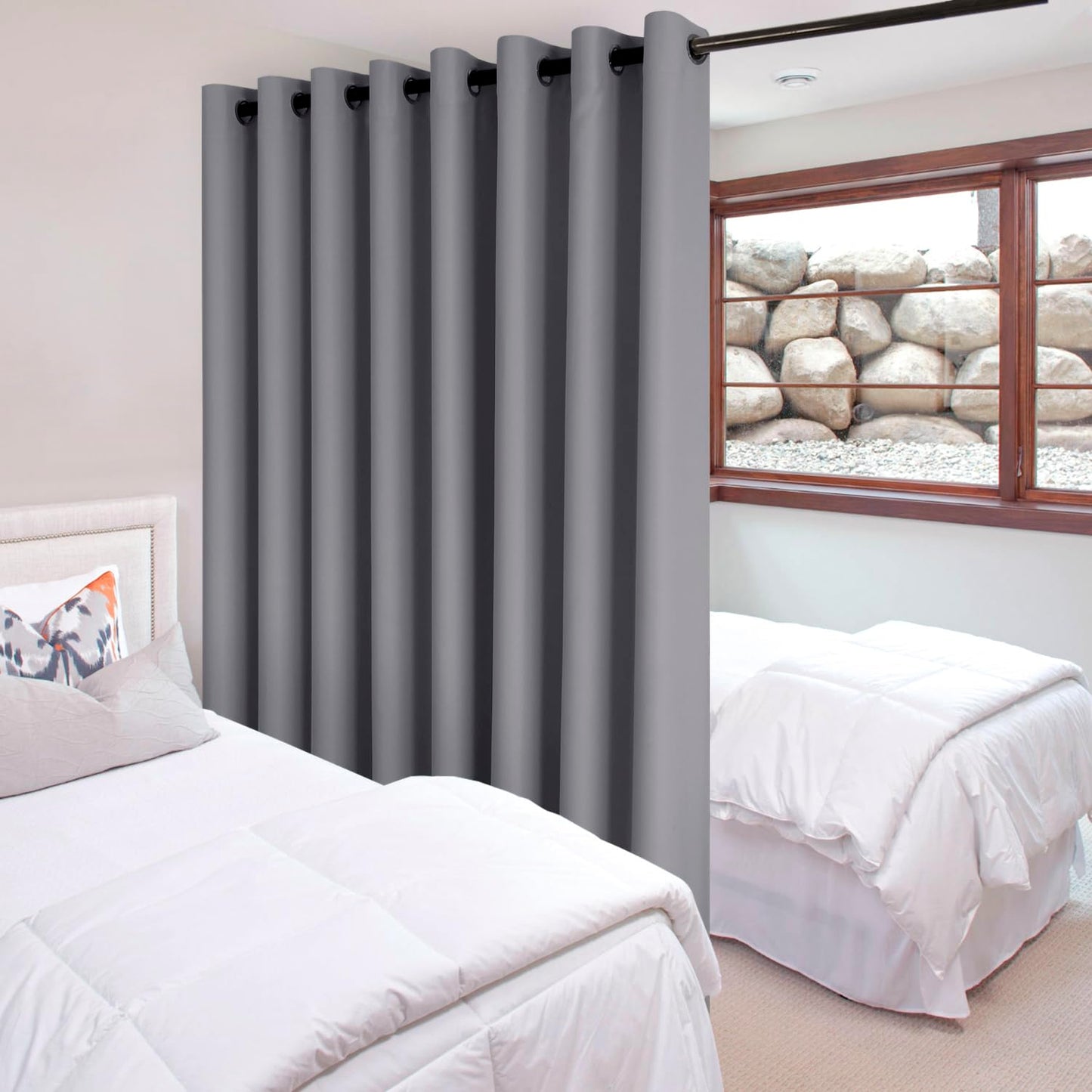 DWCN Room Divider Curtain - Extra Wide Blackout Curtain for Sliding Glass Door, Living Room, Bedroom Partition and Shared Office Space, 1 Grommet Curtain Panel, 12ft Wide x 6ft Tall, Light Grey