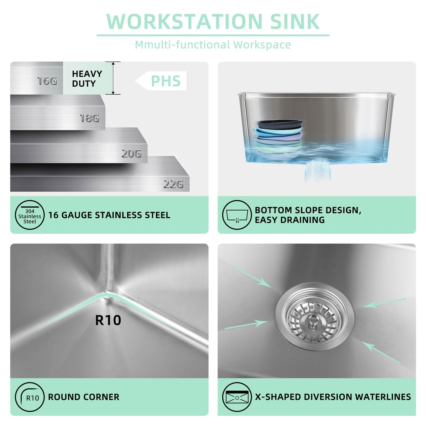 32 inch Workstation 32 * 19 Single Bowl