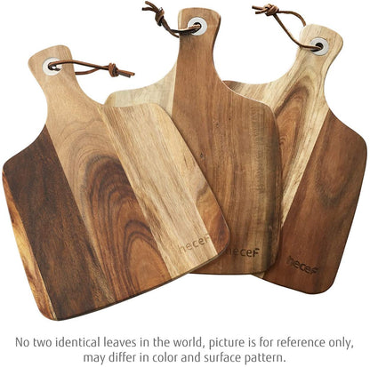 hecef Cheese Board set of 3,a Acacia Wood Cheese Plate, a Knife, a Fork, Charcuterie Board Platter Slate Serving Set(Cheese board with 2 knives)