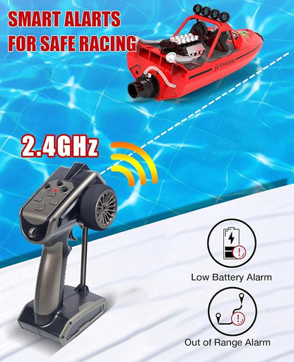 RC Boat W/ 2.4GHz Remote Control 2 Rechargeable Batteries &amp LED Lights for Pool Lakes Water High Speed RC Sport Jet Boat RTR for Adults Gifts Toys (Red)