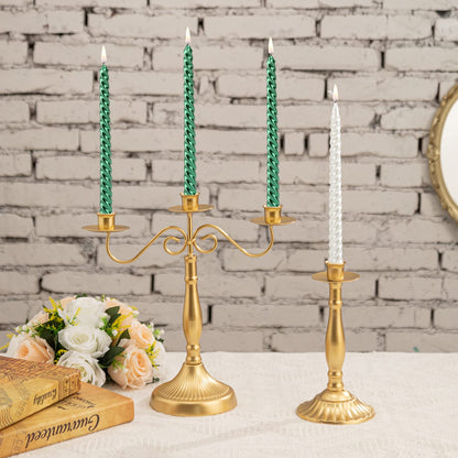 SEVEN LUCKY LIGHT 10 Inch Spiral White Taper Candles Set of 4, Metallic Finish Dripless Candlesticks, 8+ hrs Smokeless Clean Burning for Christmas, Home, Dinner, Wedding & Church Decor
