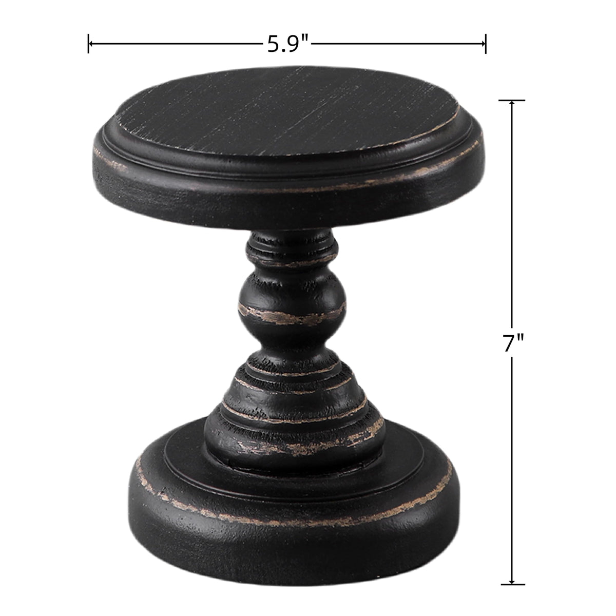 SOFE Black Wood Display Riser, Rustic Small Pedestal Stand/Planter Stands, Tray Holder for Decor, Unique Wooden Base 7 Inches Tall for Mini Items, Candle, Figurine