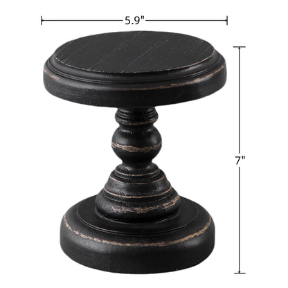 SOFE Black Wood Display Riser, Rustic Small Pedestal Stand/Planter Stands, Tray Holder for Decor, Unique Wooden Base 7 Inches Tall for Mini Items, Candle, Figurine