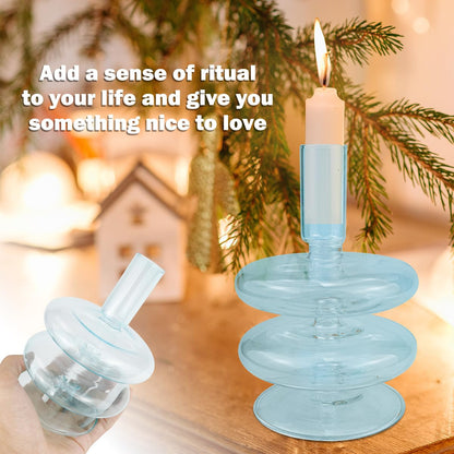 LNQ LUNIQI Clear Taper Candle Holders Glass Candle Stick Holder Modern Candle Holders for Tapered Candlesticks Wedding Reception Centerpieces Christmas（Light Blue）