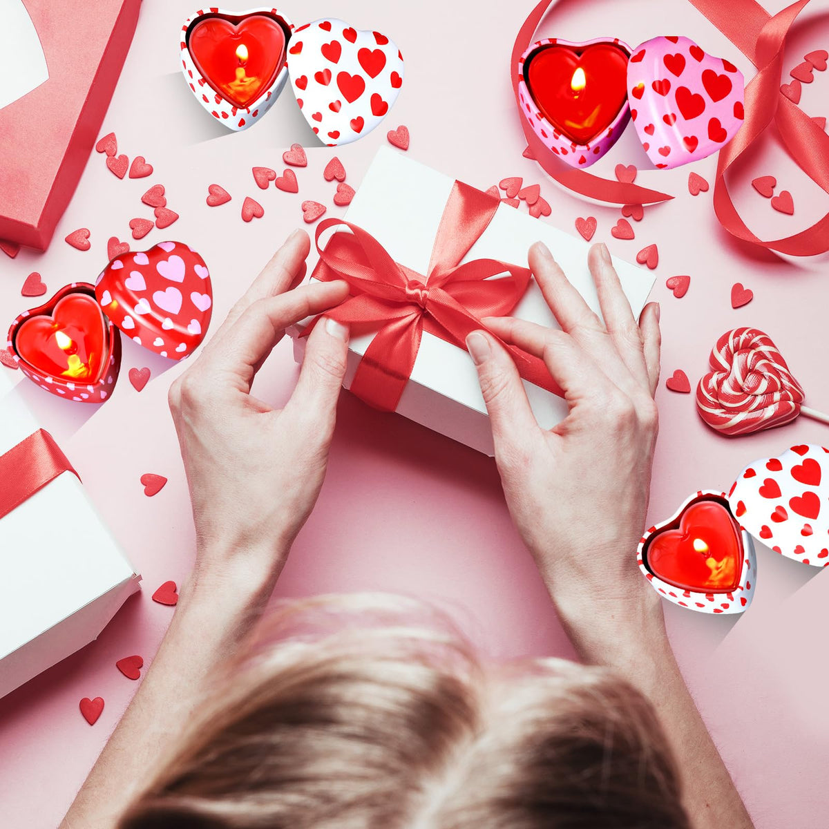 MorningRo 24 Pcs Valentine Heart Candle Tins with Lids Empty Heart Shaped Candle Jars 2 oz Containers Box for DIY Making Candles Valentine Gifts (Colorful)