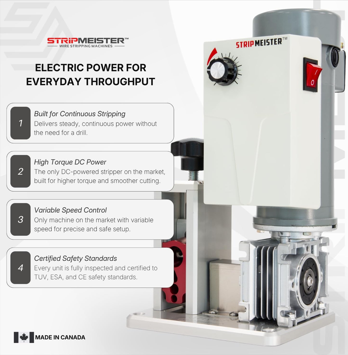 StripMeister E250 Pro Electric Automatic Wire Stripping Machine – Wire Size Up To Ø3/4", Jam-Free, Motorized Wire Stripper with Variable Speed Control for Copper Wires