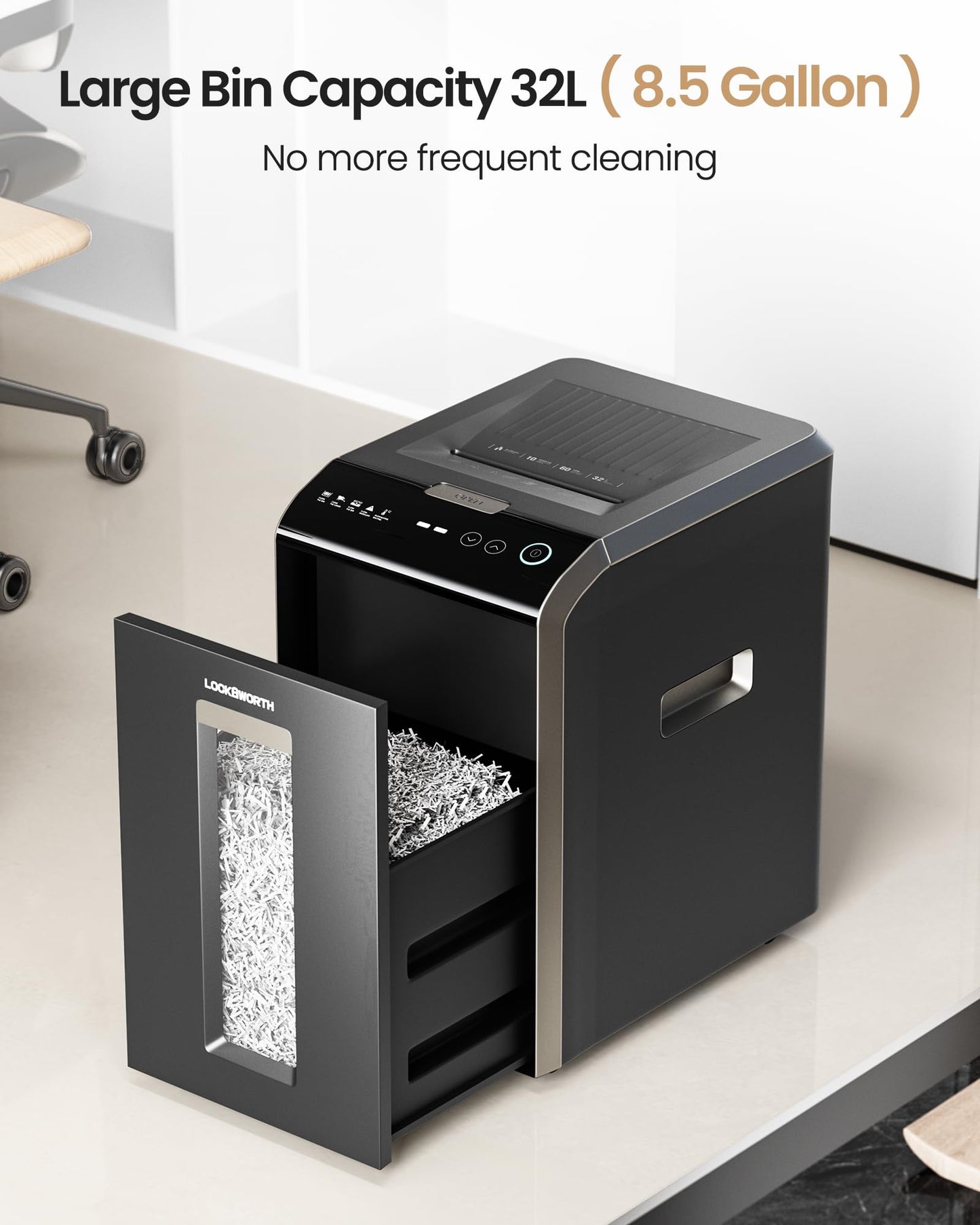 Locksworth-200-sheet Micro-Cut Paper Shredder, P-5 High Security Shredders for Home Office Heavy Duty, Document Shredder, Home Office Heavy Duty Shredder, 8.5 Gallon Capacity