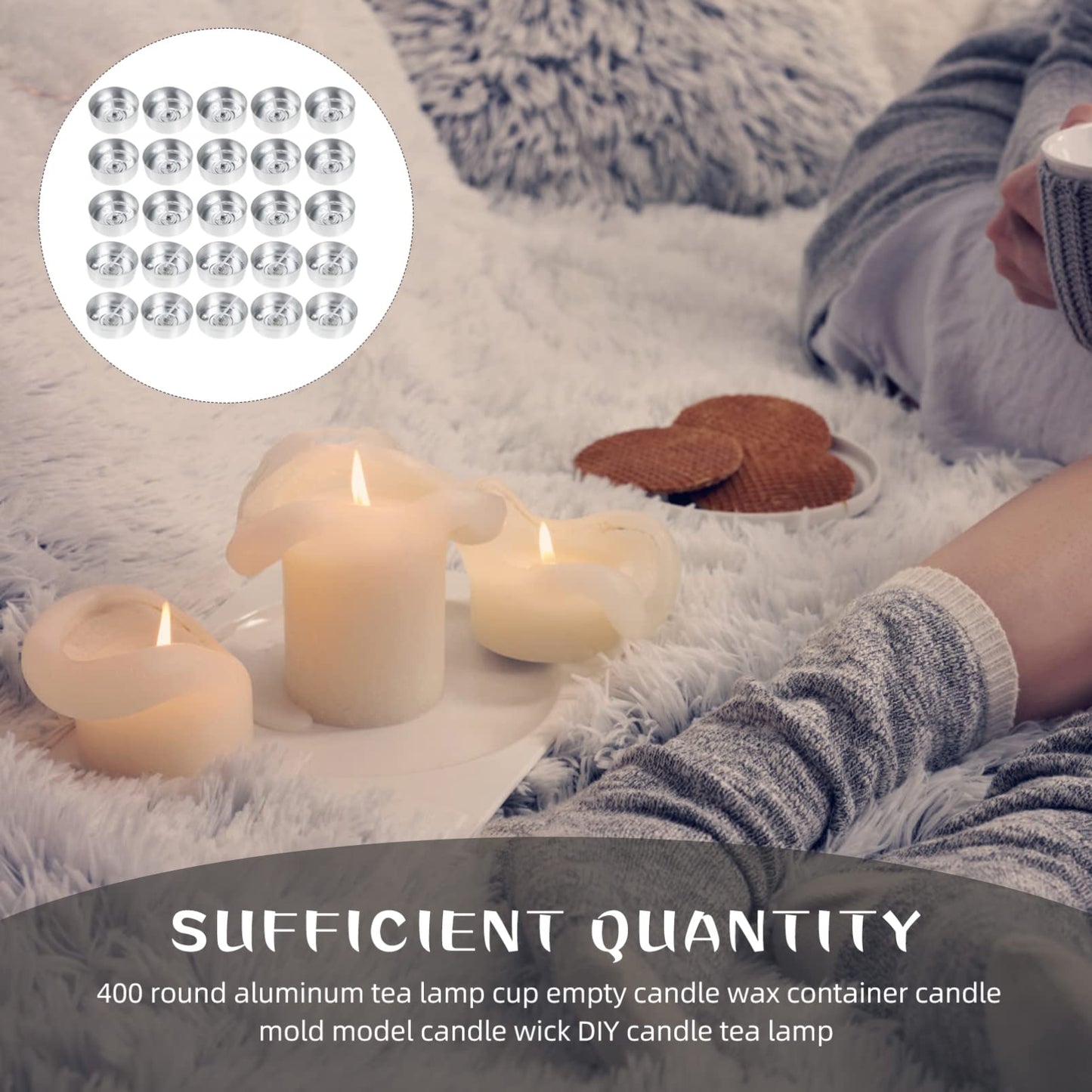 Operitacx 200 Pc Aluminum Tea Light Candle Cups with Wicks 1.57X1.57X0.59In Empty Metal Tealight Containers for DIY Candle Making and Craft Projects