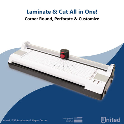 United Office Products LT13 6-in-1 Thermal & Cold Laminator with Paper Trimmer and Corner Rounder, 13” Width, Laminating Machine for Home, Office and Schools