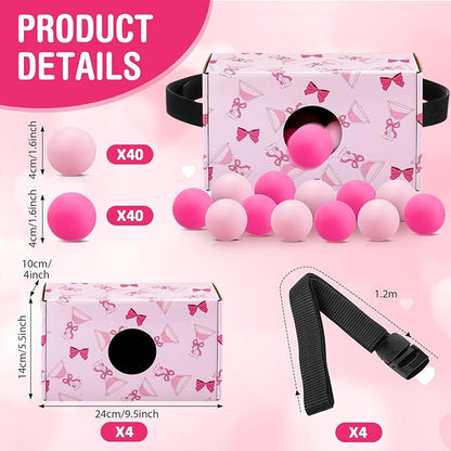 Yaomiao 4 Pack Bachelorette Party Shaking Swing Balls Game Set Includes 4 Set Strap Shake Box and 80 Balls for Birthday Bachelorette Bridal Shower Table Tennis Game(Pink BowPink)