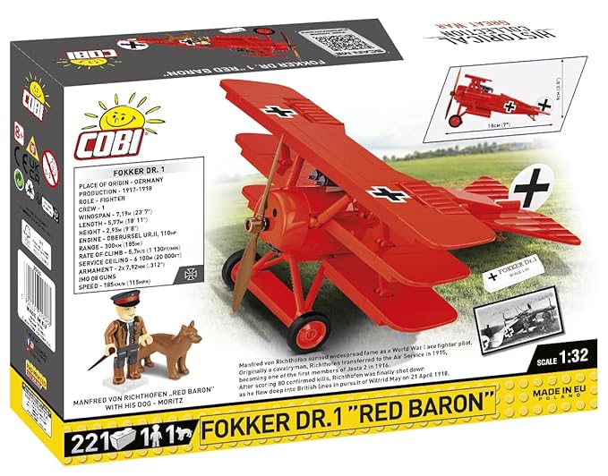 COBI Historical Collection: Great War Fokker DR.1 RED Baron Plane Building Set 221 Pieces