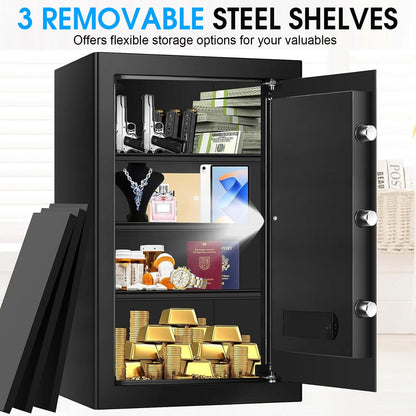 6.1 Cuft Extra Large Fire Safes for Home, Digital Fireproof Safe with Programmable Keypad, Spare Keys and 3 Removable Shelves, Anti-Theft Security Waterproof Document Safe Box for Money Valuables
