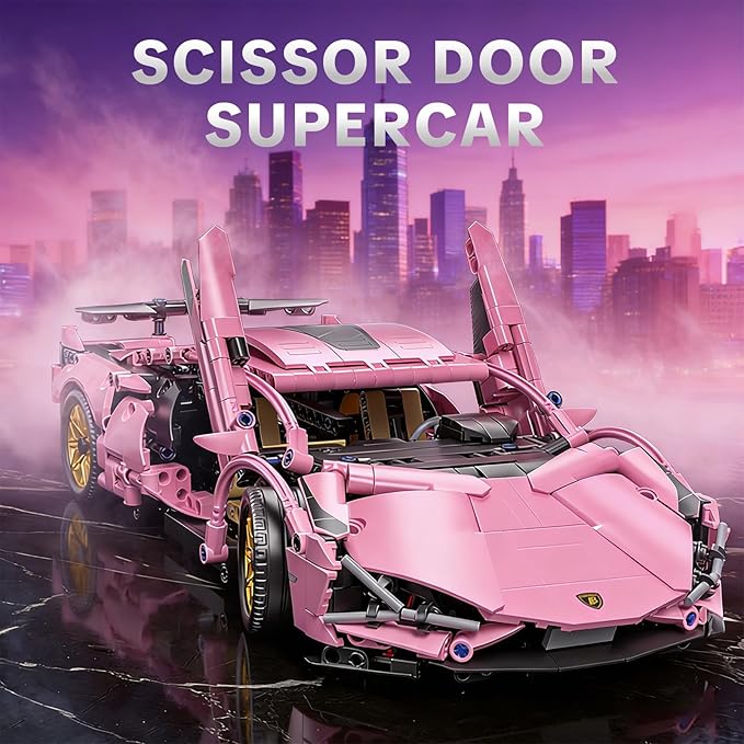 Race Car Building Block Set – 1:14 Pink Sport Speed Technical Supercar Model Kit 1314 PCS Collectible Challenging Vehicles Toys Birthday Gifts for Adults Boys Teens Age 8-12 8-14 14+