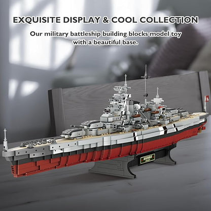 JMBricklayer Battleship Building Block Set 60006 Military Warship Toys Bismarck Class Battle Ship Boat Kit Collectible Display Sets for Adults Army Toy Gifts for Adults