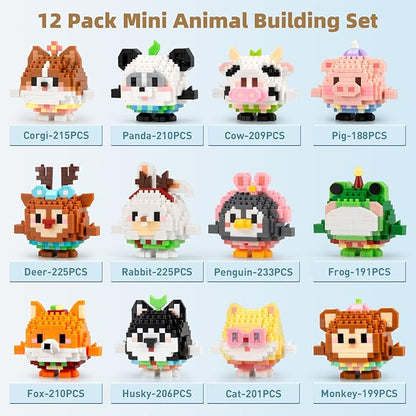 Micro Building Blocks Sets Easter 12 Pack Mini Animal Figures 2931 PCS Party Favors Goodie Bag Stuffers Gift Christmas Birthday Ages 14+