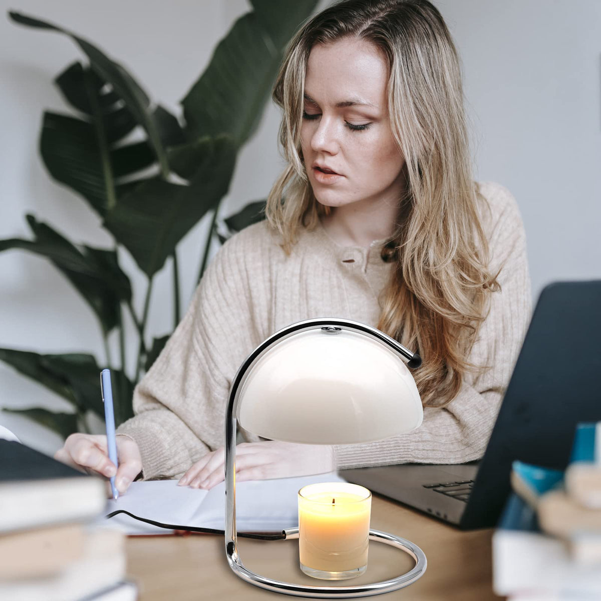 LUDENGJI Modern White Glass Candle Warmer Lamp ;Wide-Base Candle Warmer with Timer and dimming Functions; Home Decor ;Gift for dad