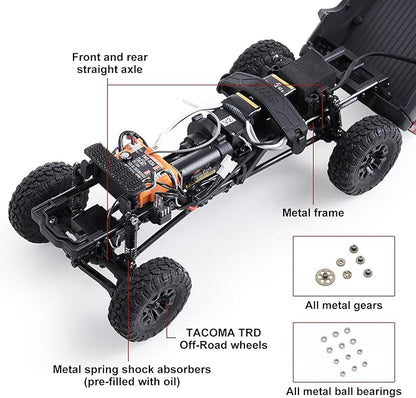FMS FCX24 TOYOTA TACOMA 1/24 RC Crawler 4x4 RC Truck Crawler Official Licensed Scale RC Rock Crawler with 2-Speed Transmission High Torque Motor All-Metal Bearings RTR RC Car for Adults (GRAY)