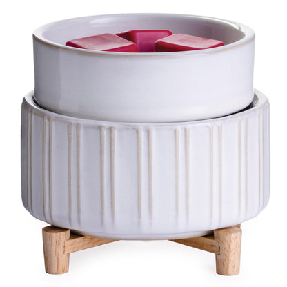 Candle Warmers ETC 2-in-1 Candle and Fragrance Warmer for Warming Scented Candles or Wax Melts and Tarts with to Freshen Room, Ceramic and Wood