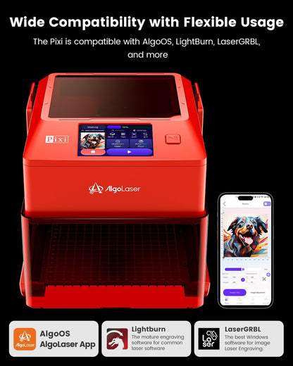 AlgoLaser 5W Laser Engraver Machine: Portable & Smart with 3.5" Touch Screen, Hand Drawing/Wireless/SD Card/Offline Engraving, AlgoOS Self Developed System for Wood, Acrylic, Leather