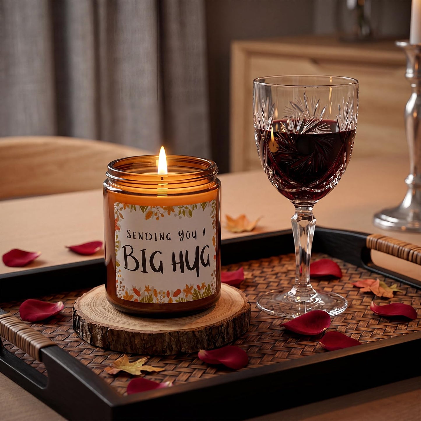 MULCHUM Lavender Scented Candle, Thinking of You Hug Gift for Friends, Relaxing Natural Soy Wax Jar Candle for Women Girlfriend Mom Sisters Stress Relief, 7oz 45 Hours Long Lasting Burn